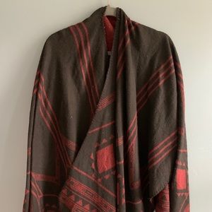 Aztec Pattern Reversible Poncho Red/Black